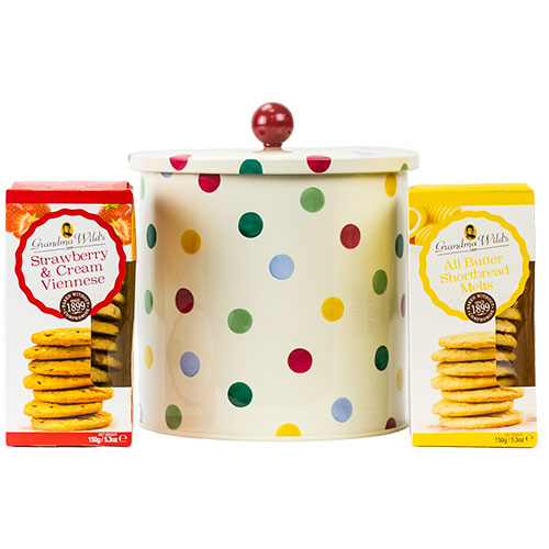 Polka Dot Text Barrel filled with Biscuits