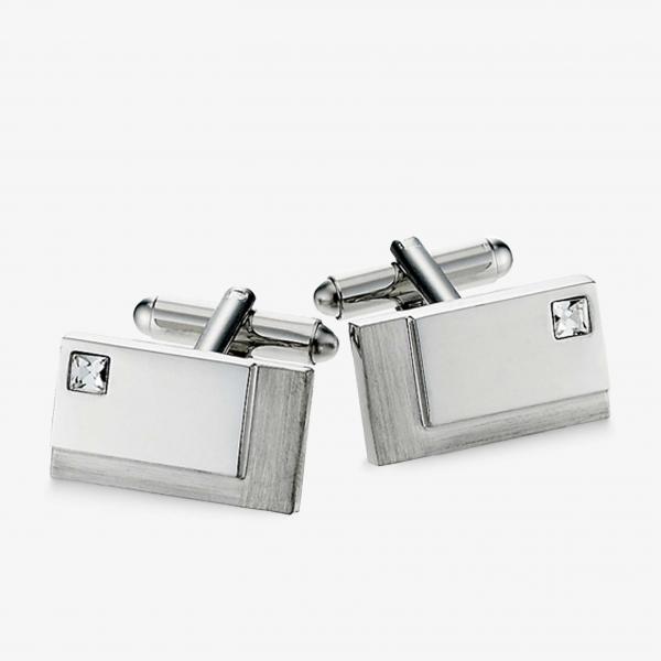 H Samuel Brushed Silver Crystal Cufflinks