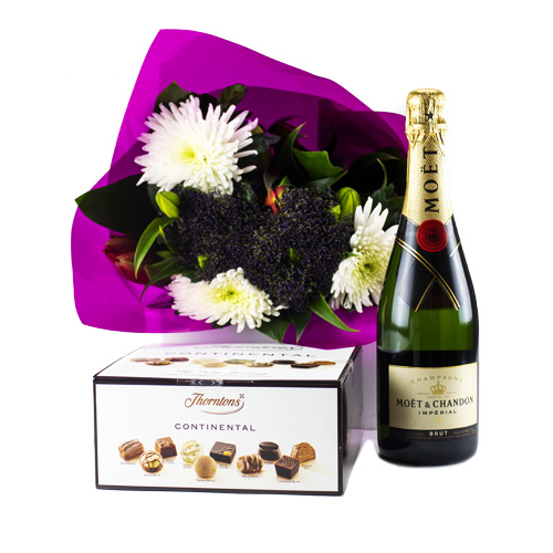 Seasonal Bouquet with Moet and Chocolate