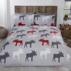 Brushed Cotton Grey Moose Duvet Set - Single