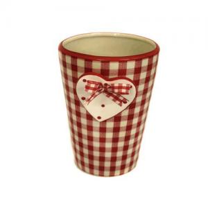 Gingham Vase with Red Heart