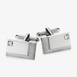 H Samuel Brushed Silver Crystal Cufflinks